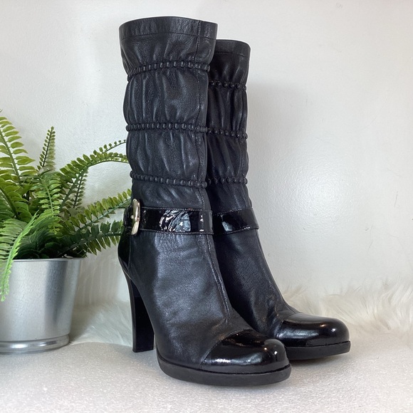 VIA SPIGA LEATHER MID CALF BOOTS BUCKLES SZ 7.5 - Picture 3 of 10
